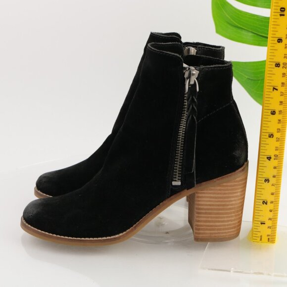 Dolce Vita Womens Lanie Boots Size 9.5 Black Suede Block Heel Distressed Booties - Picture 6 of 12